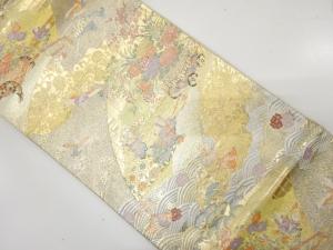 桧扇に花車・鶴模様織り出し　袋帯